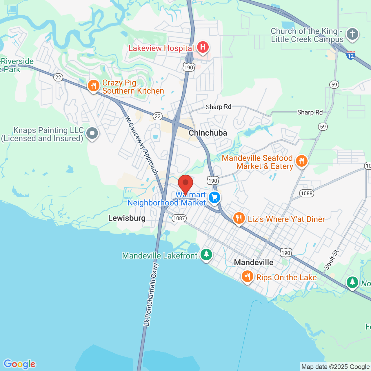 Google map image of our location in 3401 E Causeway Approach Mandeville, LA